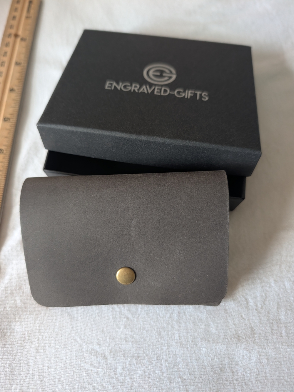 Engraved-Gifts Gray Leather Card Wallet with Brass Snap